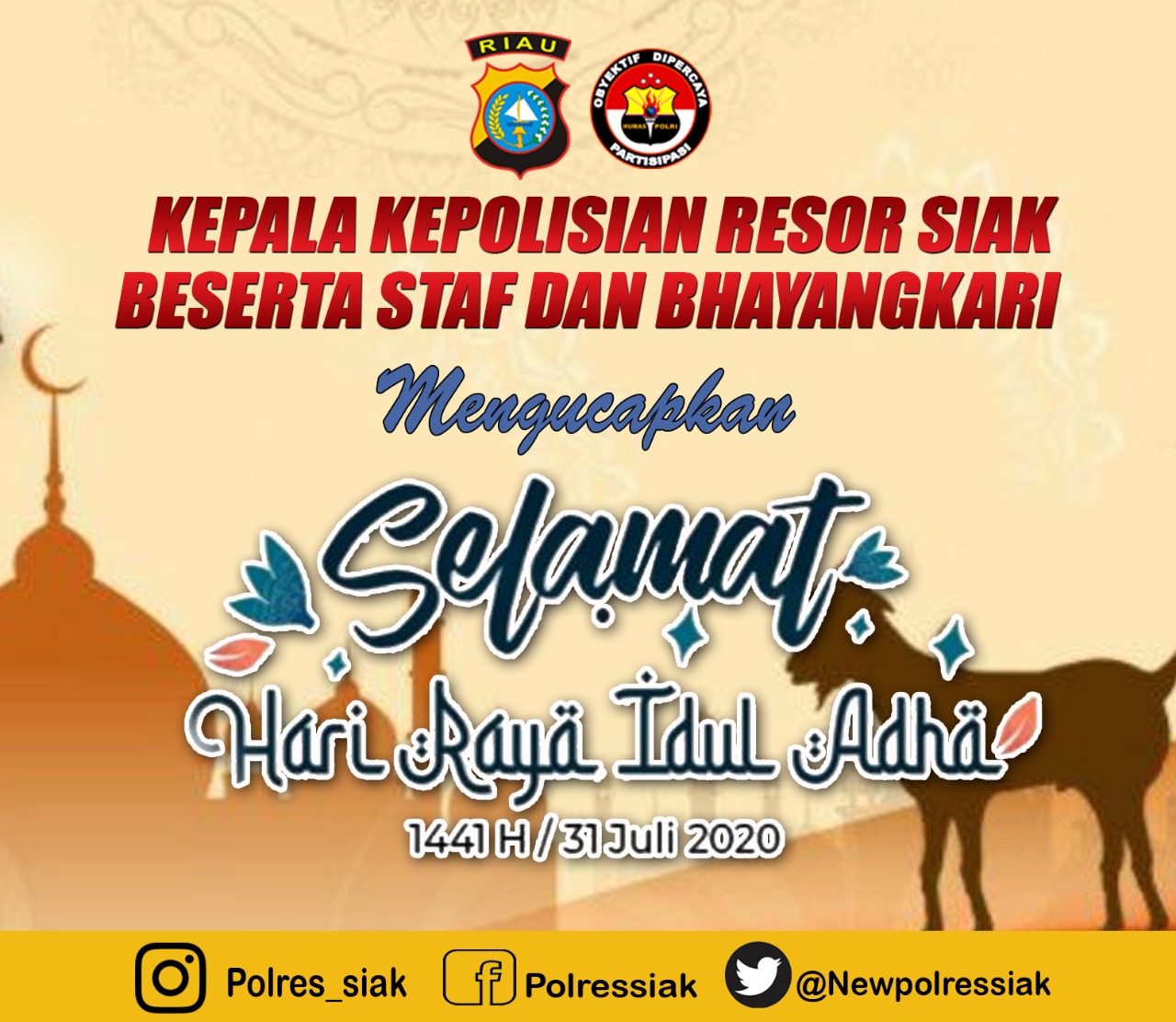 Idul Adha Ini Polres Siak Sembelih 8 Hewan Qurban, AKBP Doddy : Bantu Sesama Dimasa Covid-19