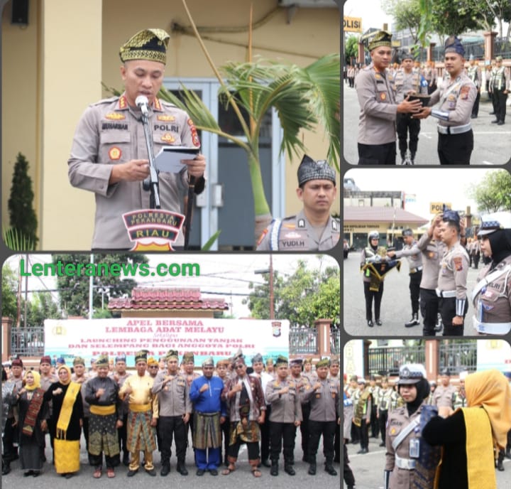 Kapolresta Pekanbaru Pimpin Apel Launching Penggunaan Tanjak dan Selempang Bersama LAM Riau
