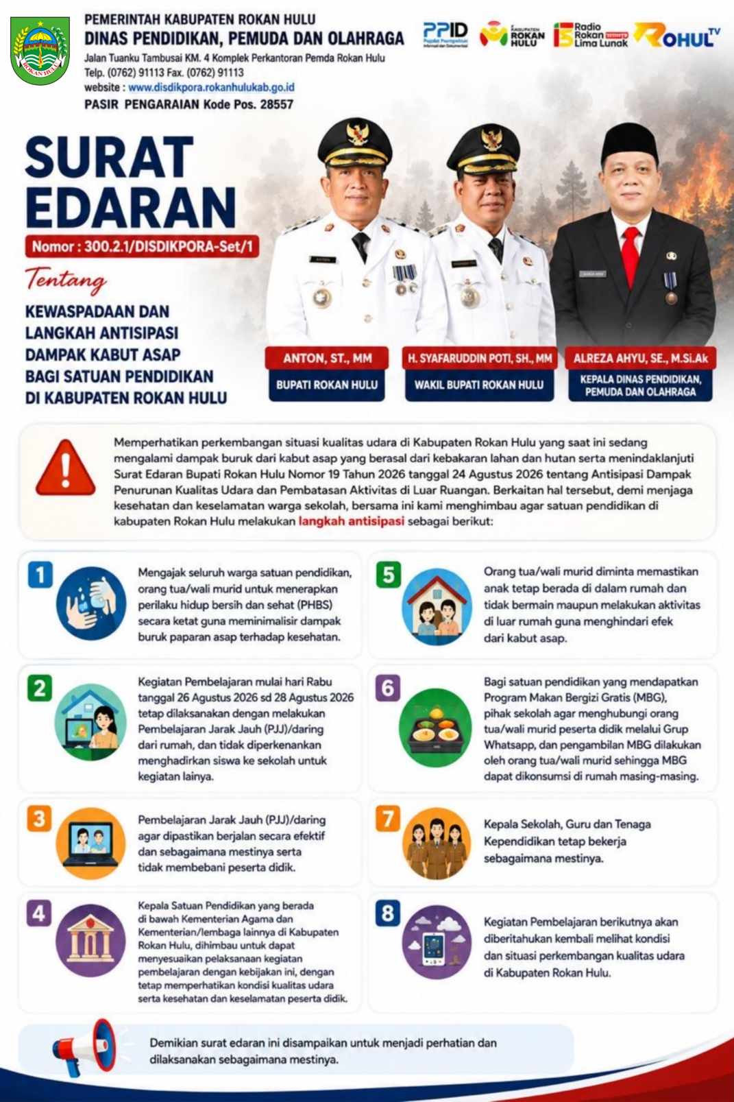 Bupati Instruksikan Antisipasi Kabut Asap, Disdikpora Rohul Keluarkan Edaran
