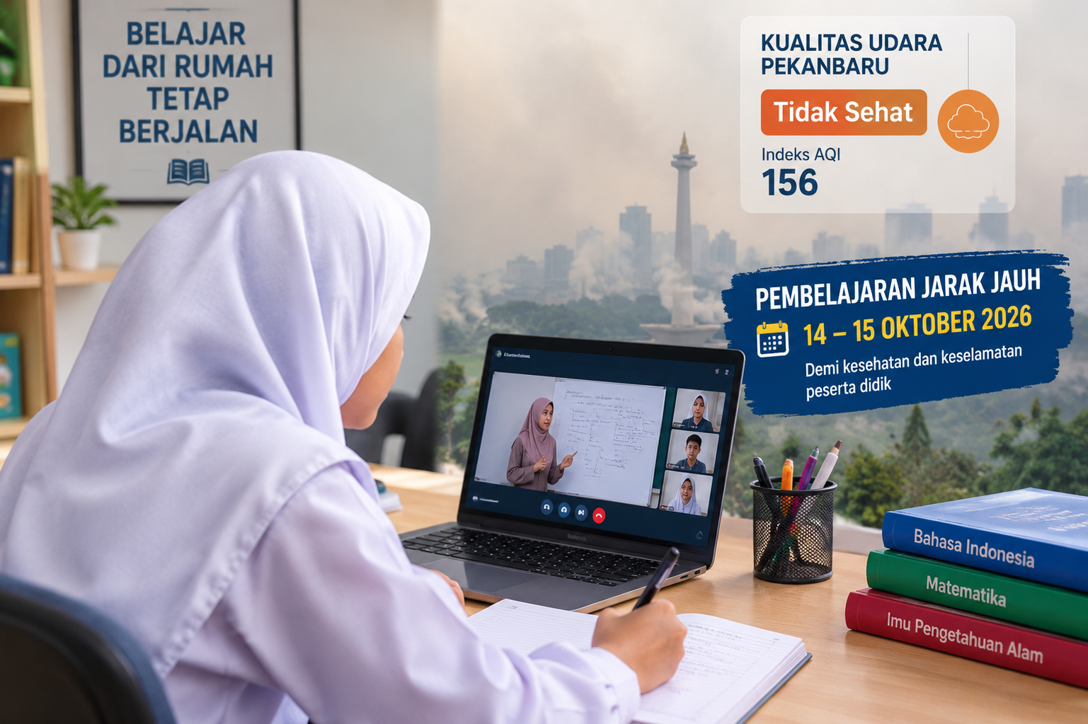 Kualitas Udara Masih Tidak Sehat, Pemko Pekanbaru Berlakukan PJJ 14-15 Oktober 2026