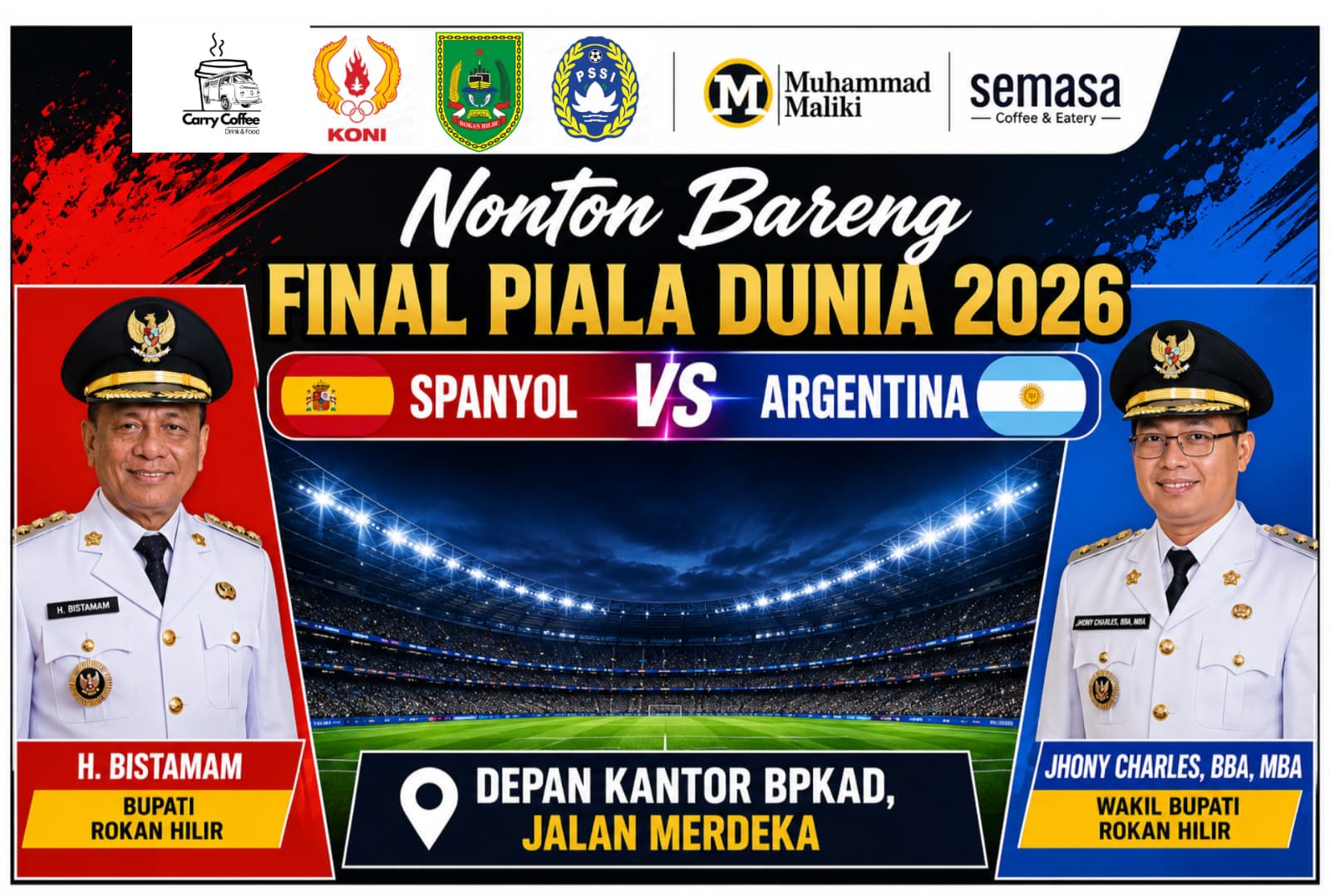 Pemkab Rohil, KONI dan PSSI Gelar Nobar Final Piala Dunia 2026, Sediakan Hidangan Gratis