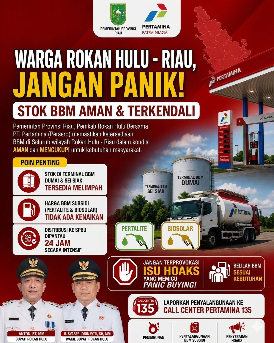Antrean BBM di Sejumlah SPBU, Pemkab Rokan Hulu Pastikan Stok Aman dan Distribusi Tetap Lancar
