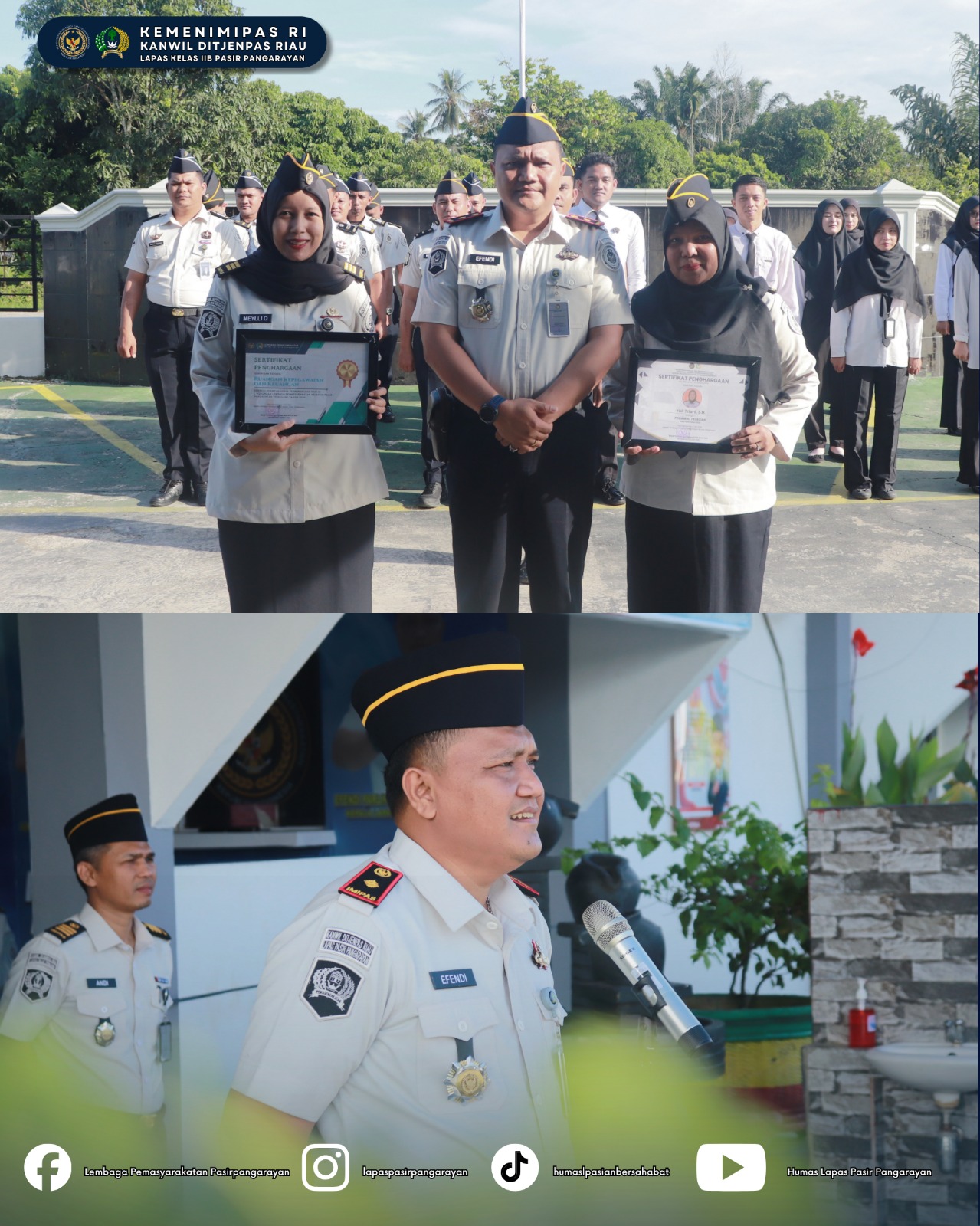Apel Pagi Lapas Pasir Pangaraian Diwarnai Penghargaan Pegawai Teladan