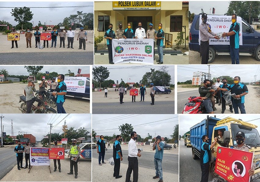 IWO Siak Bersama Pemcam Lubuk Dalam Bagikan Ratusan Masker Kepada Masyarakat