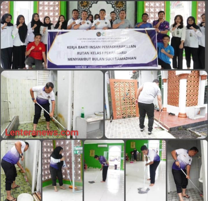 Menjemput Ramadan Dengan Gotong Royong, Rutan Pekanbaru dan Warga Binaan Bersihkan Masjid