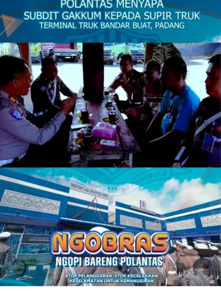 Polda Sumbar Sapa Supir Truk, Ingatkan Keselamatan Bagi Pengguna Jalan Raya Sambil Ngopi Bareng