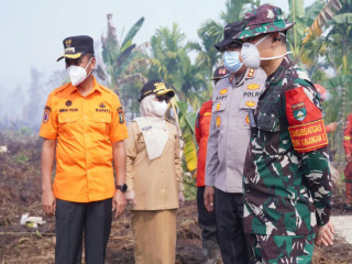 Pemadaman Titik Api di Lahan Desa Rimbo Panjang, Bupati Didampingi Wabup Turun Langsung