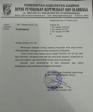 Maraknya Isu Penculikan Anak, Disdikpora Keluarkan Surat Imbauan