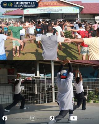 Jaga Kebugaran, Warga Binaan Lapas Pasir Pangaraian Ikuti Senam Rutin di Bawah Pengawasan Petugas