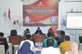 KPU Kampar Adakan Rapat Koordinasi Persiapan Penyampaian Hasil Verifikasi Dokumen Persyaratan